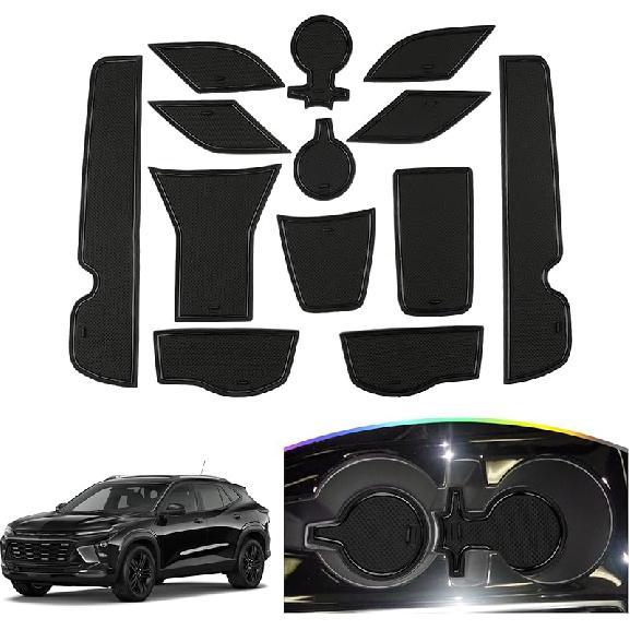 SKTU 2024 2025 2026 Chevy Trax Door Slot Mat For 2024 2025 2026 Chevrolet Trax (LS,1RS,LT,2RS,ACTIV) 14PCS Fit Door Compartment Cup Center Console Black Mat