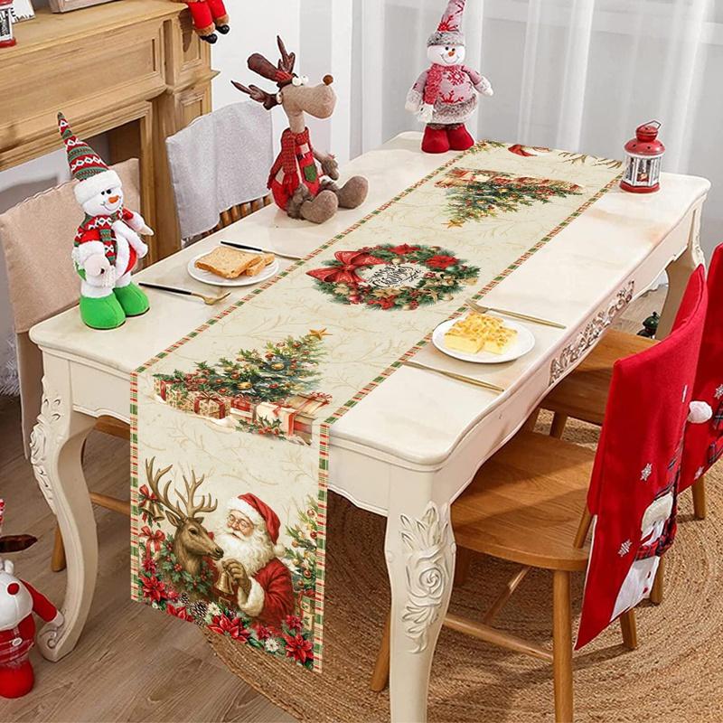 Weihnachts-Tischläufer im Vintage-Stil Retro Weihnachtsmann Tischdecke Weihnachtsdekorationen für Zuhause 2026 Navidad Noel Geschenk Neujahr 2026