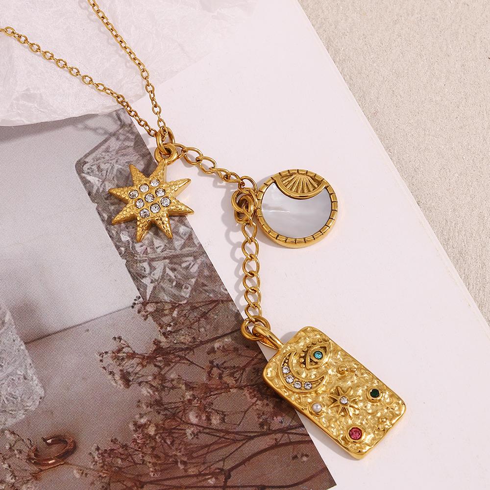 MamacitaSlay Exclusive Stainless Steel Sun Moon Star Devil's Eye Long Pendant Necklace For Women's Party Waterproof Jewelry Gift