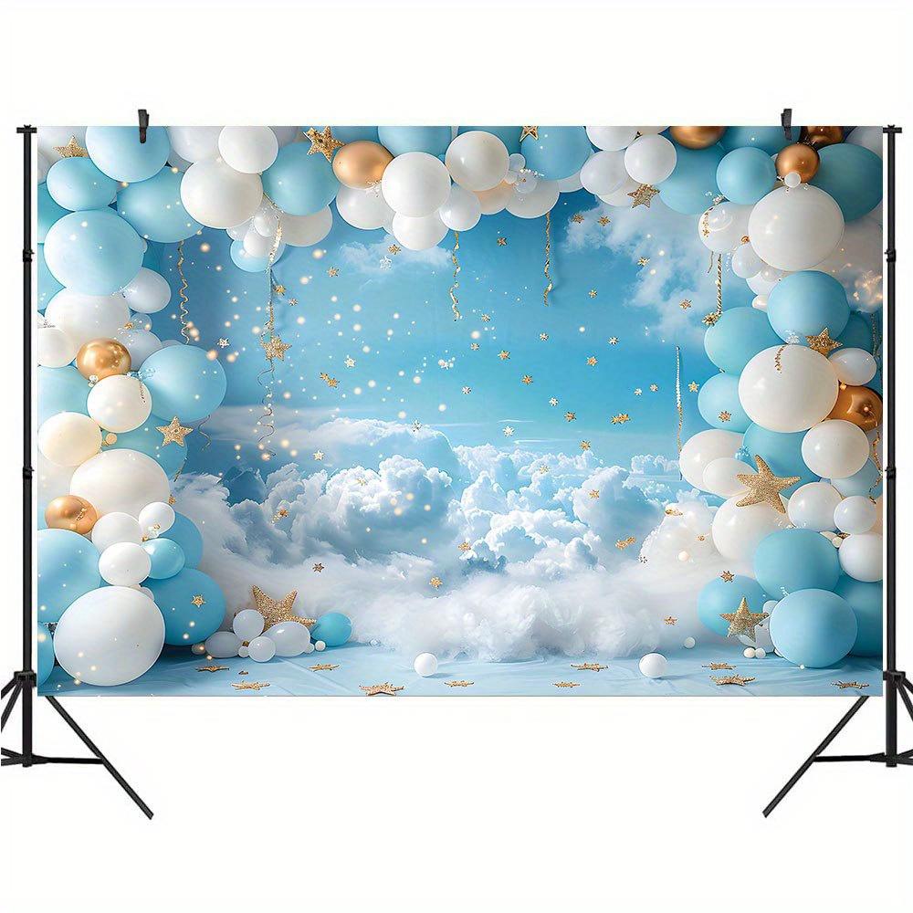 Balloon Stars, Blue Sky, White Clouds, Photography Background, Home Interior Wall Decoration Banner, Birthday Party Supplies
