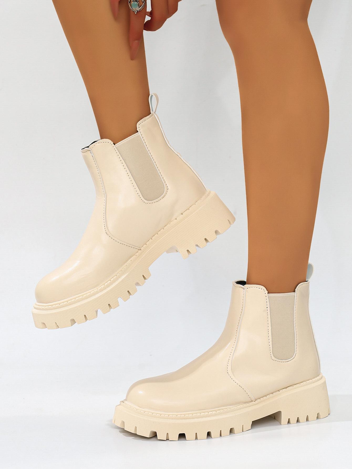 

Men Women Boots NonSlip SlipOn ThickSole Fashion New Leather Platform Chelsea Slip Ankle Non Thick Sole Short Booties Mujer Plus Size 42