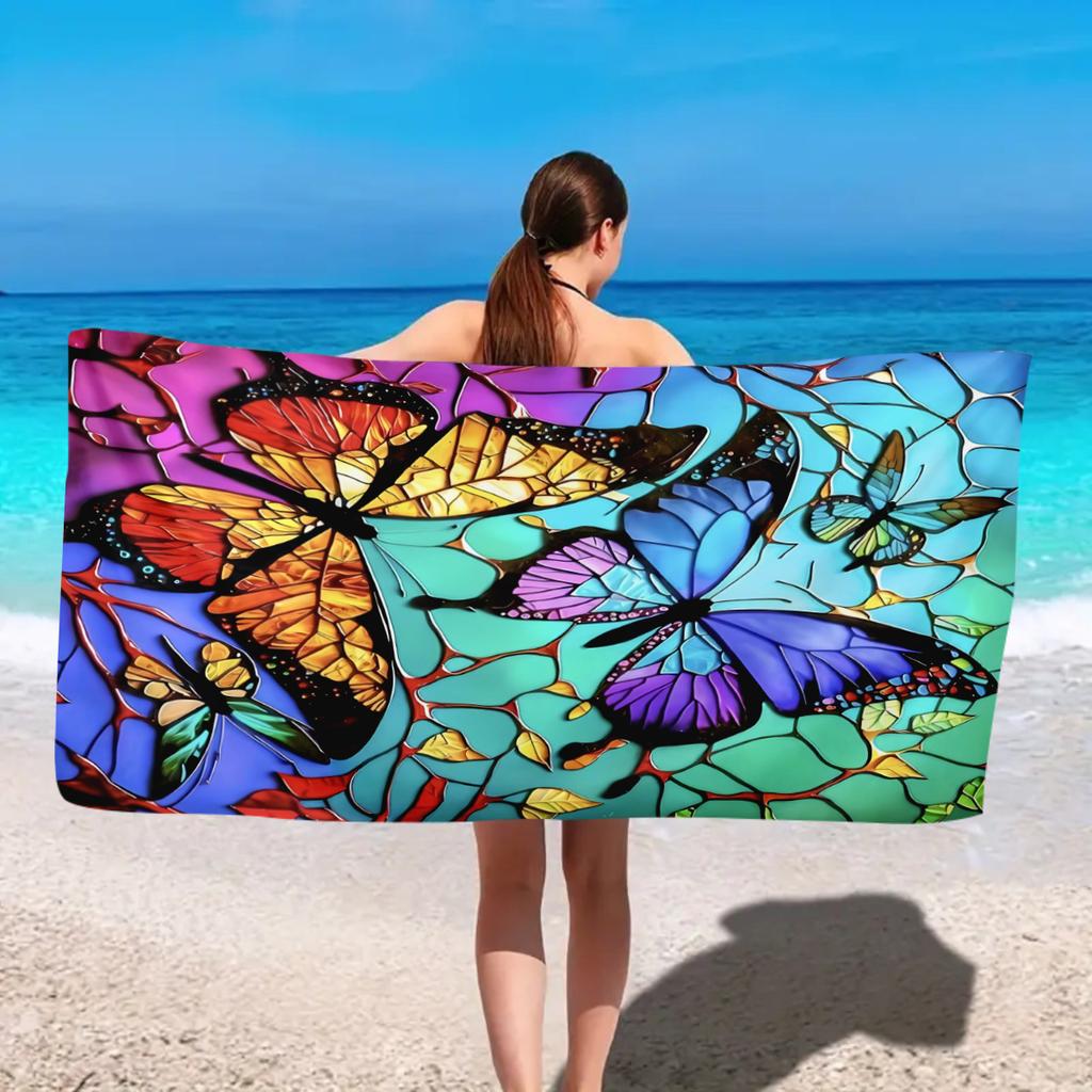 1pc Ultra Fine Fiber Butterfly Flower Printed Beach Towel, a Must-have Multifunctional Beach Towel for Sports and Swimming
