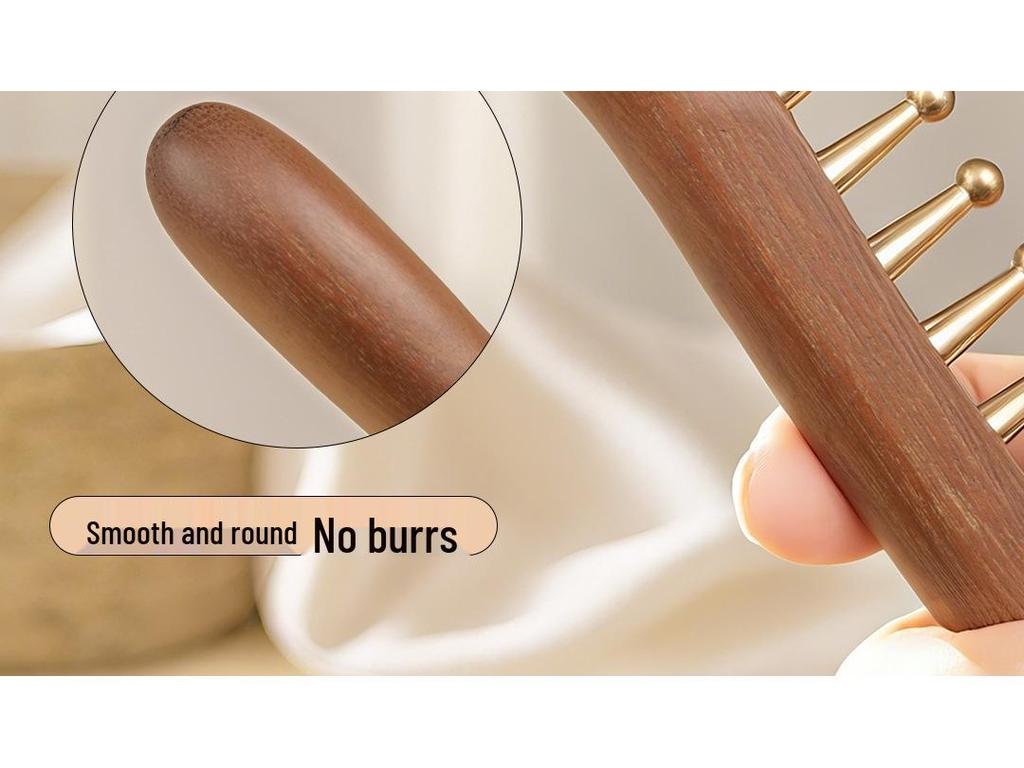 Saç Derisi Masajı ve Kıvırcık veya Uzun Saç Bakımı İçin Altın Sandal Ağacı Geniş Dişli Bakır Tarak, Unisex