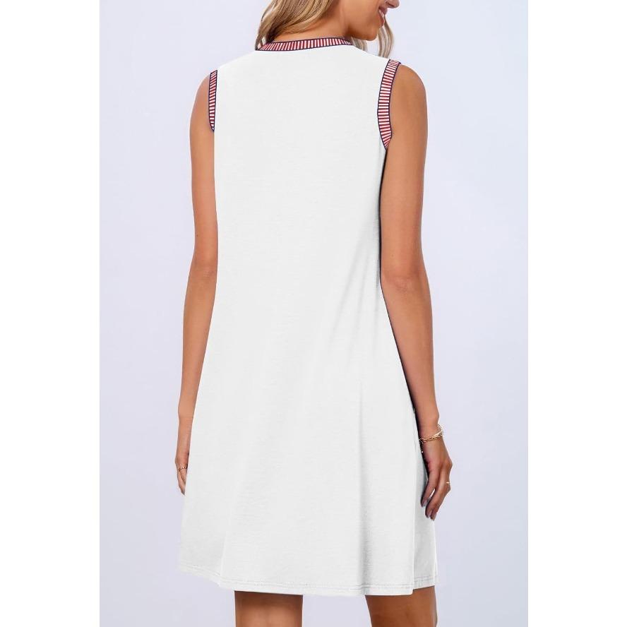 YYFS Women's Fashion Summer Spring Solid Color Print Sleeveless O-Neck Loose Waistline Casual Dresses