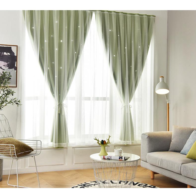 For Panels Autohesion 2 Curtains Windows For Bedroom Girls Kids Baby Window Curtain Double Layer Star Cut Out Living Room Decor Wall Home