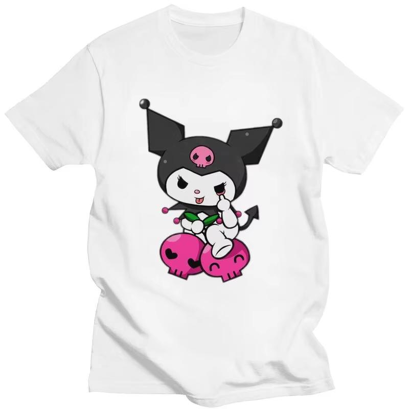 Vintage Kuromi Skull Cartoon T Shirt Unisex Short Sleeves Soft Cotton Tshirt Streetwear Harajuku Tee Fashion Tshirts