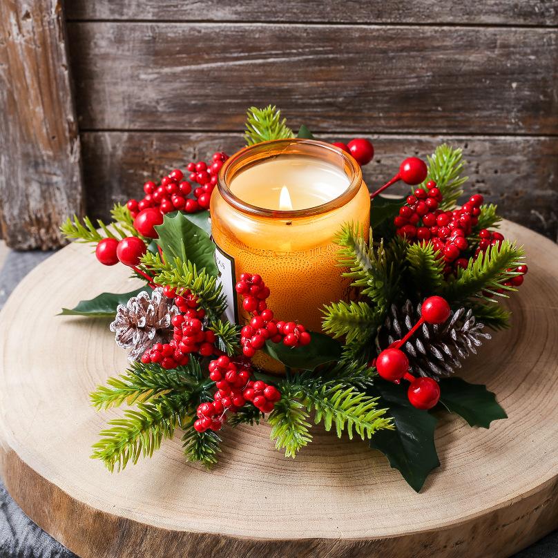 Christmas Candle Rings Table Decoration Christmas Wreath Candle Holder Ring Red Berries Table Centerpieces Candle Wreath
