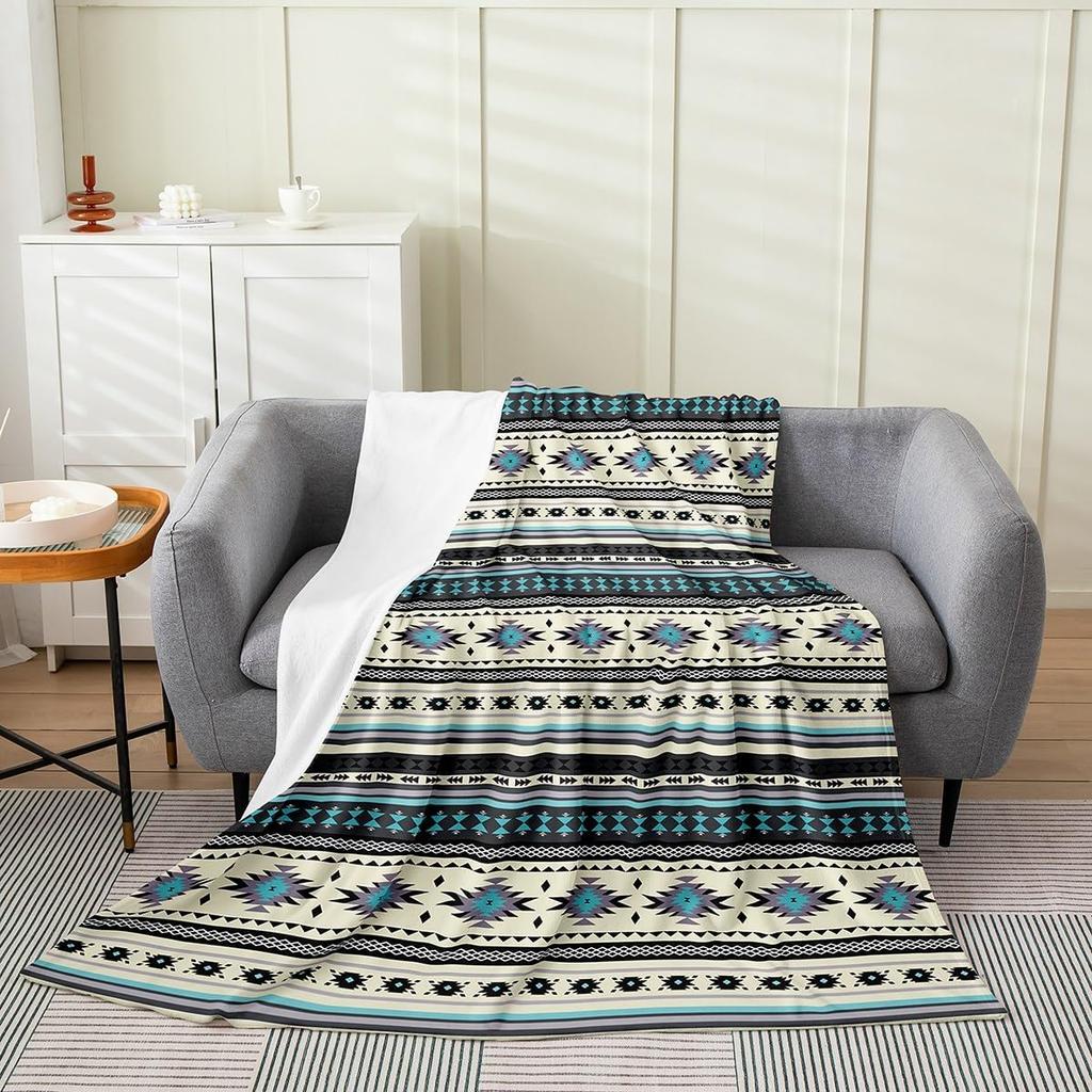 Aztec Pattern Blanket Tribal Design Fleece Throw Boho Home Decor Cozy Sofa Cover Geometric Print Bedding