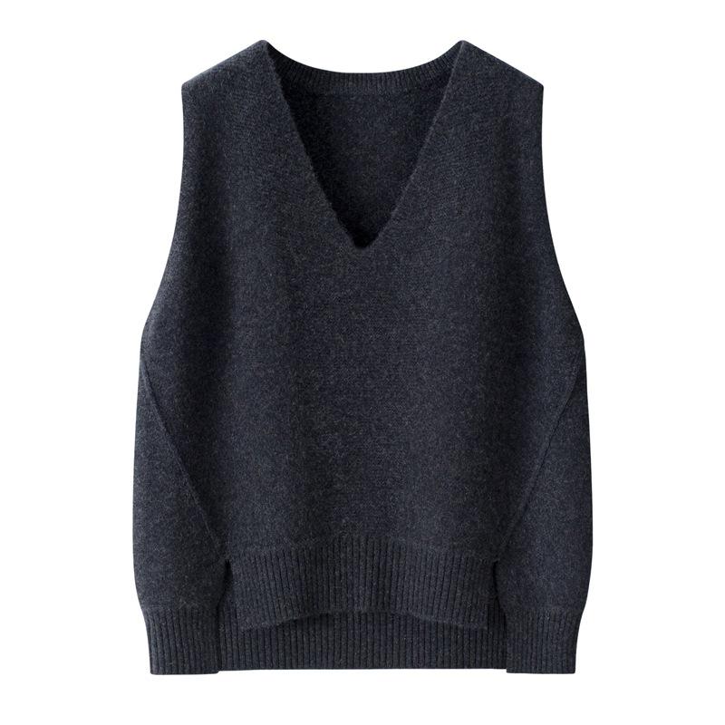 100% Pure Cashmere Women's Sleeveless V-Neck Cardigan, Inner Mongolia Wool Knit Vest