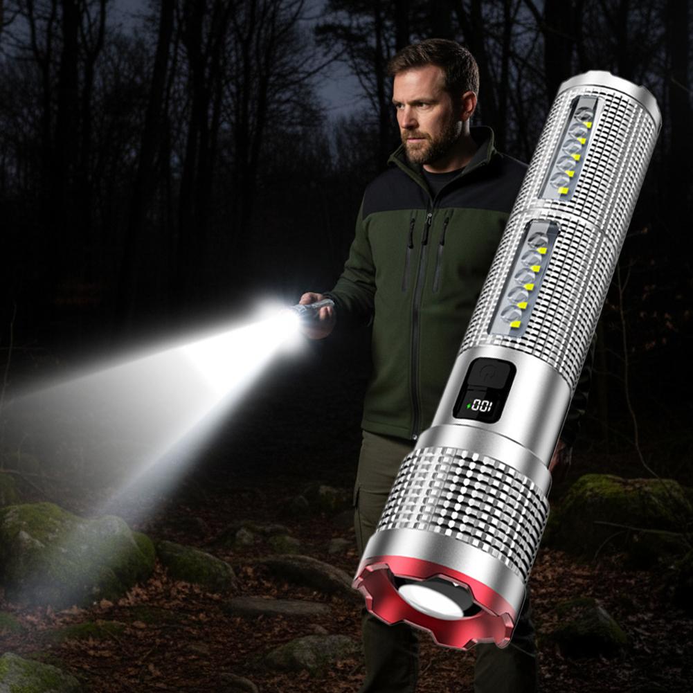 Super Bright LED Laser Flashlight - Long Throw Rechargeable COB Work Light With Ultra-Long Runtime Multifunctional For Outdoor