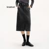 Washed Denim Slit Mid-length Skirt