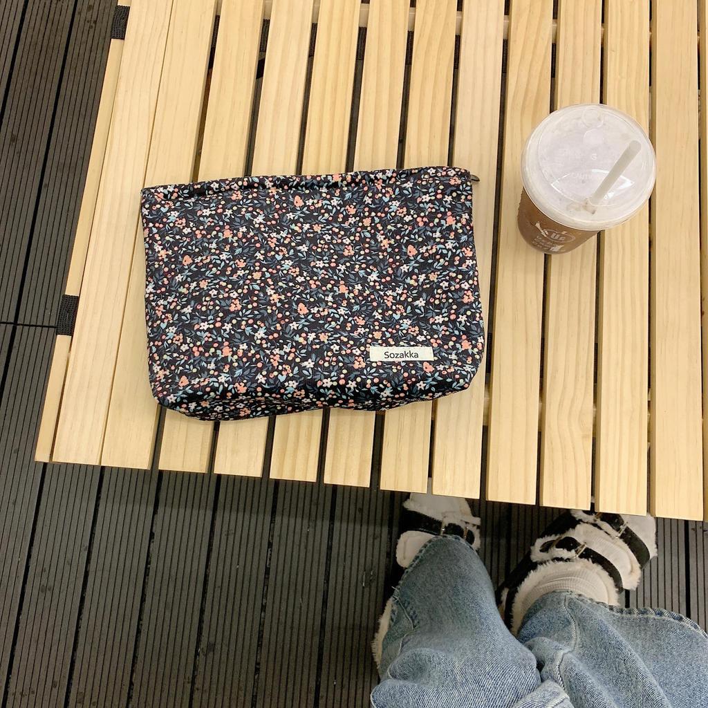 Retro Floral Corduroy Makeup and Travel Bag