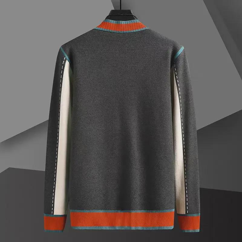 Pánský pletený kardigan s výstřihem do V - Móda jaro/podzim 2024, Svetr s barevnými bloky, Bunda v punkovém stylu