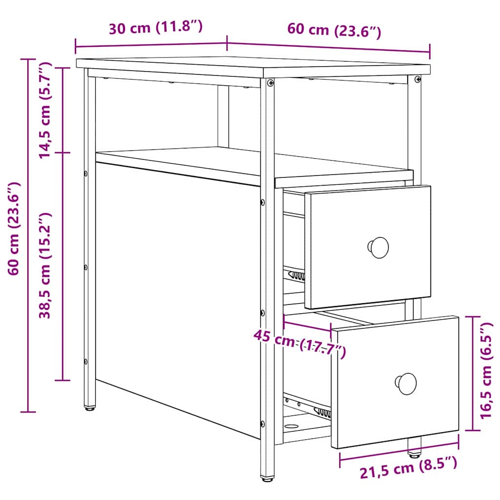 Nightstand Set of 2 Black Oak Effect 30 X 60 X 60 Cm