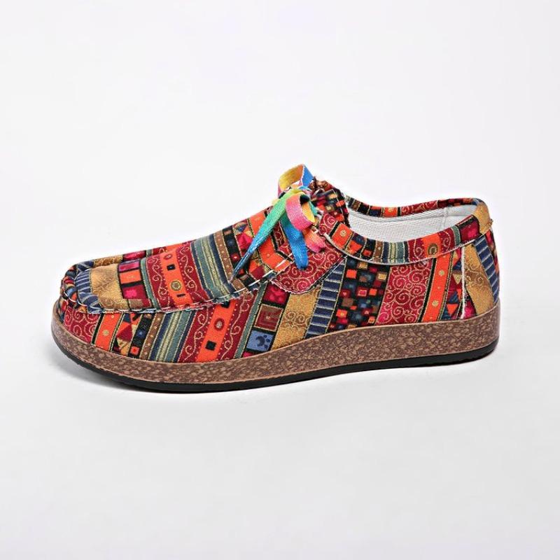 Women's Plus Size Graffiti Lace-Up Flat Shoes New Autumn Euro-American Fashion Versatile Casual