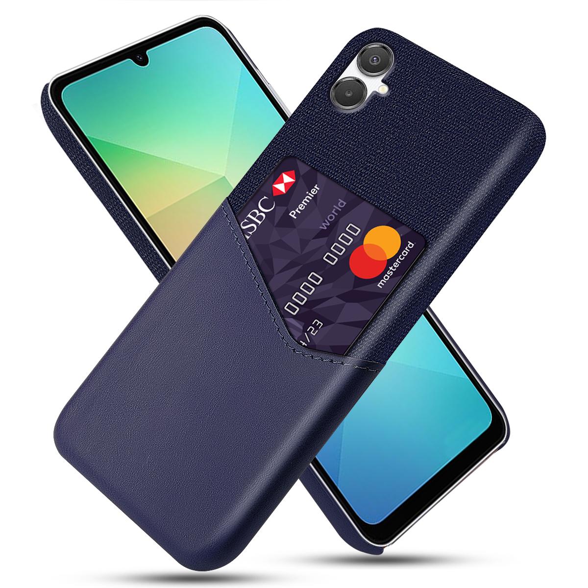 

For Samsung Galaxy A07 4G Case PU Leather Cloth Texture Hard PC Phone Cover with Card Holder Blue