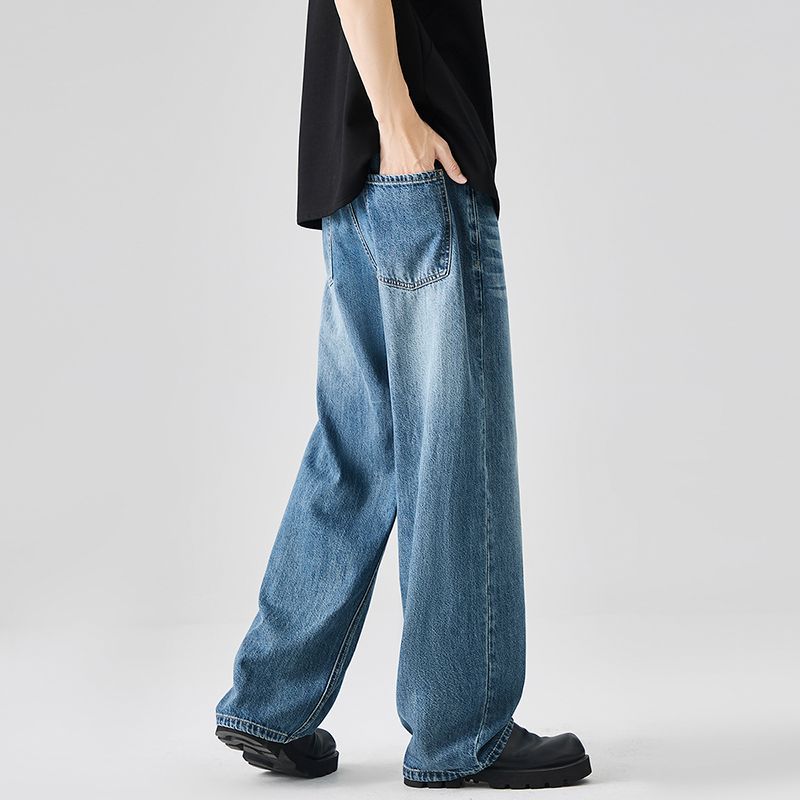 Summer new Tencel Lyocell jeans thin American fashion trendy brand loose wide-leg straight trousers