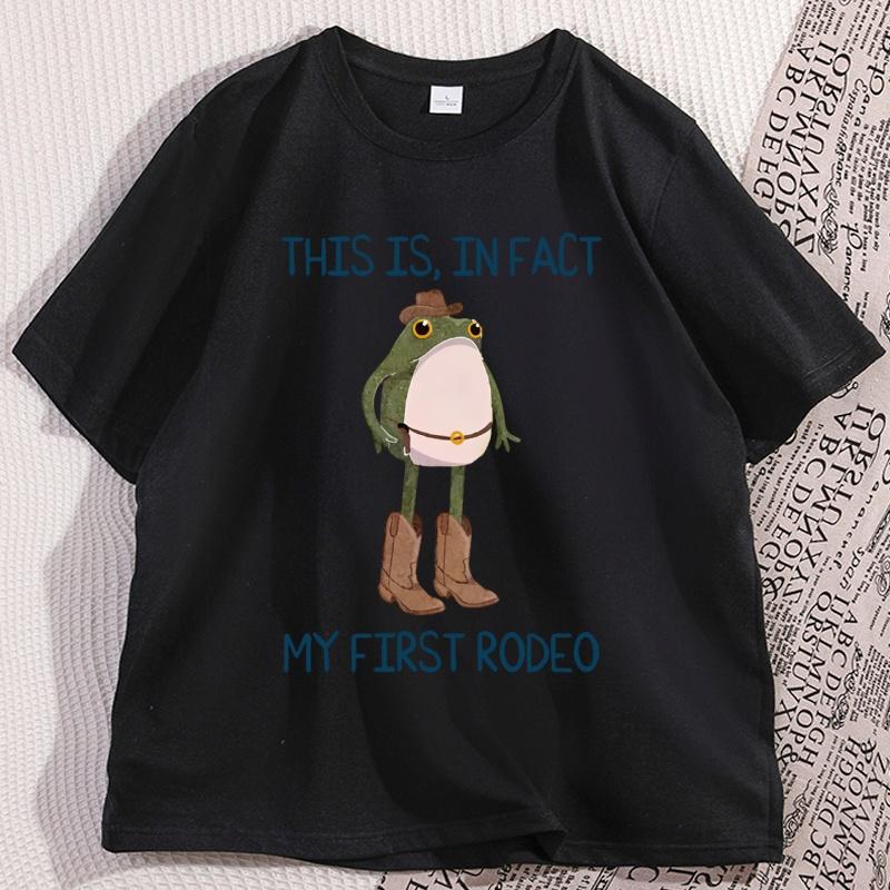 Funny Cowboy Frog with My First Rodeo Graphic T Shirts Soft Loose Cotton Short Sleeve Tshirt Comfortable High Quality Clothes