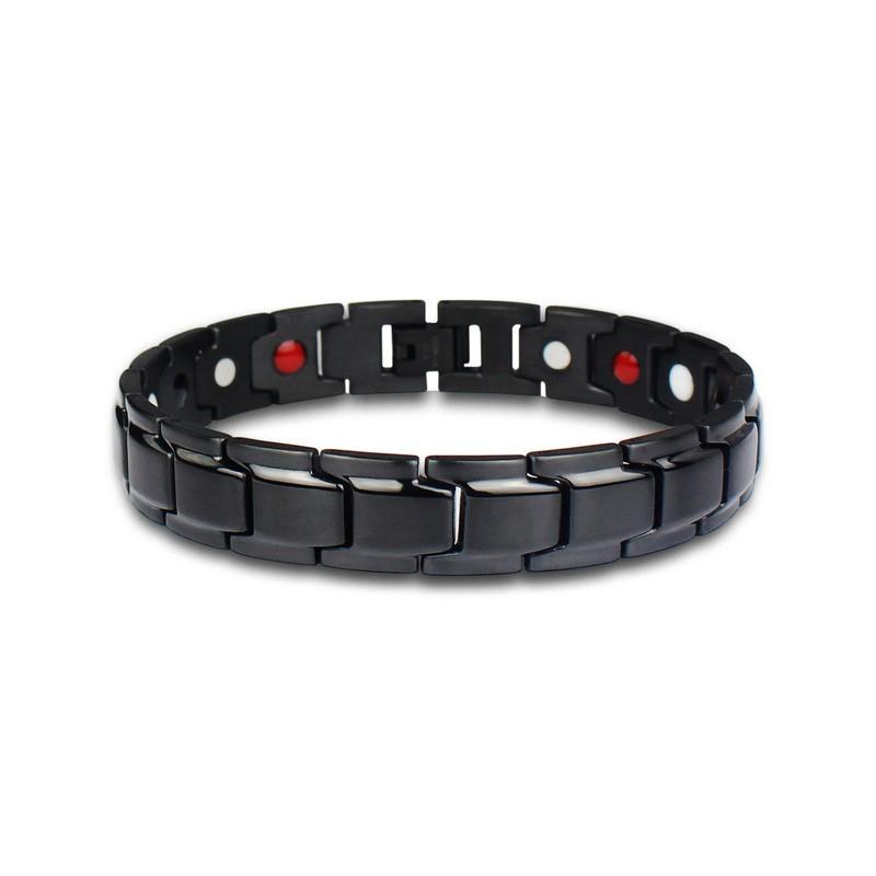Mens Titanium Steel Geometric Bracelet With Magnetic Clasp Original Design Black Gold Tone FCM001