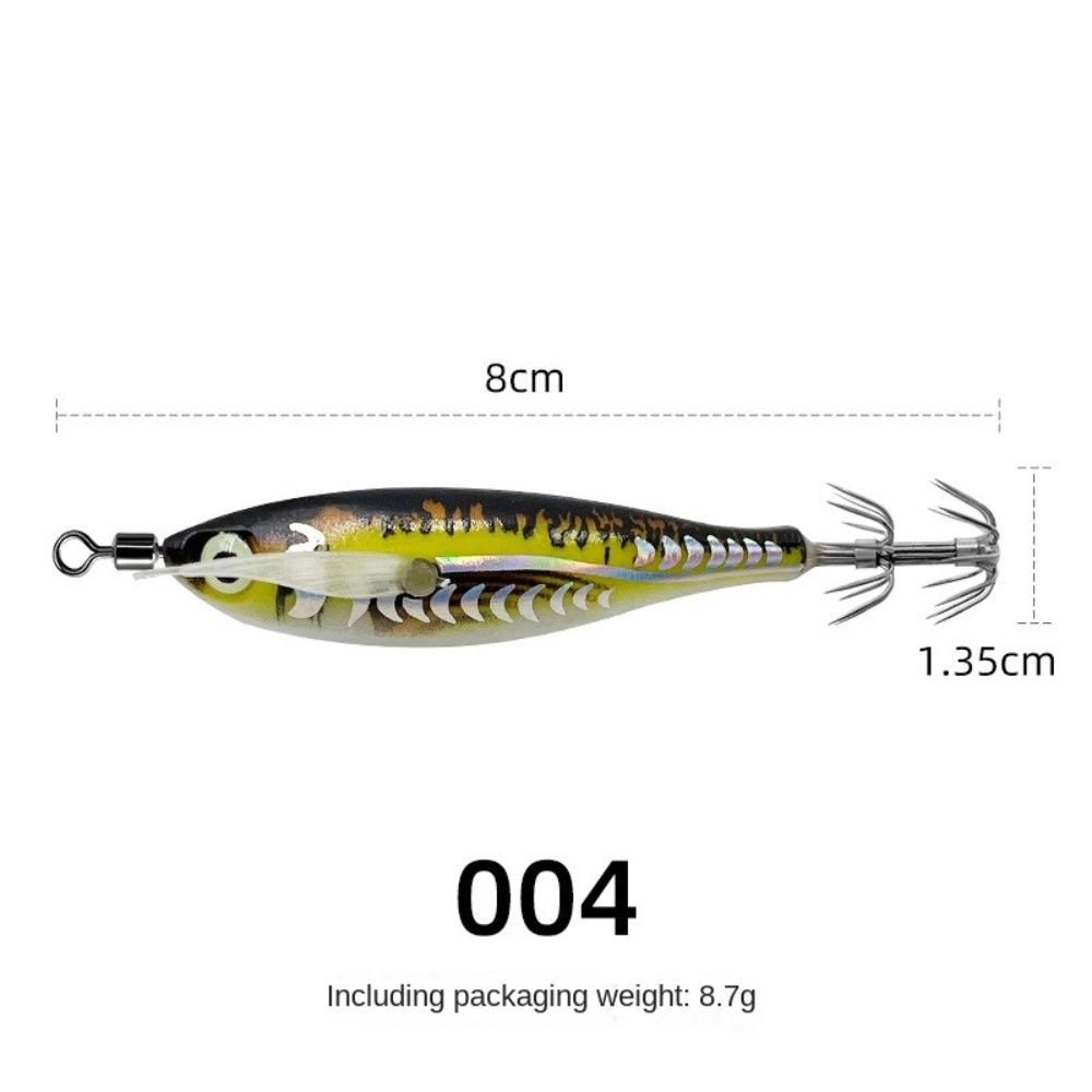 

8cm Size Mini Fishing Lure Wood Shrimp Design Noctilucent Squid Jigs Cuttlefish Jigs Night Fishing