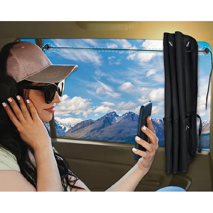 [Car Sunshade] 2 Pack Car Window Sunshade | Blackout Car Rear Window Sunshades with 7 Suction Cups and Storage Pockets for SUV