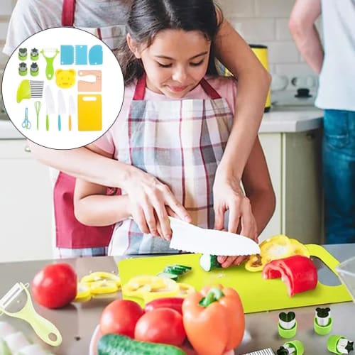 Montessori Kitchen Tools - Toddler Kitchen Accessories, Junior Chef Cooking Set | Montessori Kitchen Tools for Kids: Authentic Cooking Safety Knife Se