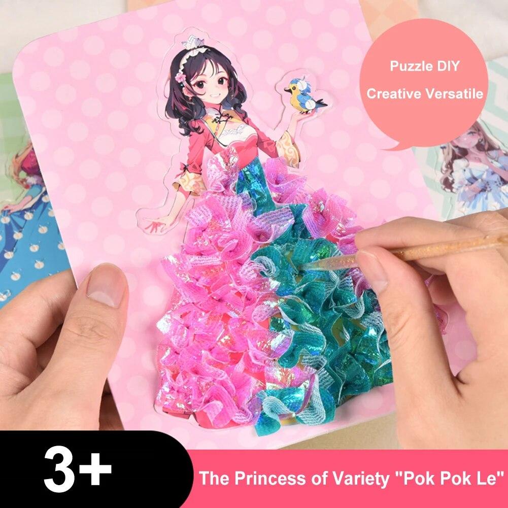 Painting Sticker DIY Craft Toys Kid Art Girls Poking Princess Dress Handmade Magical Children Gifts DIY Poke Toy