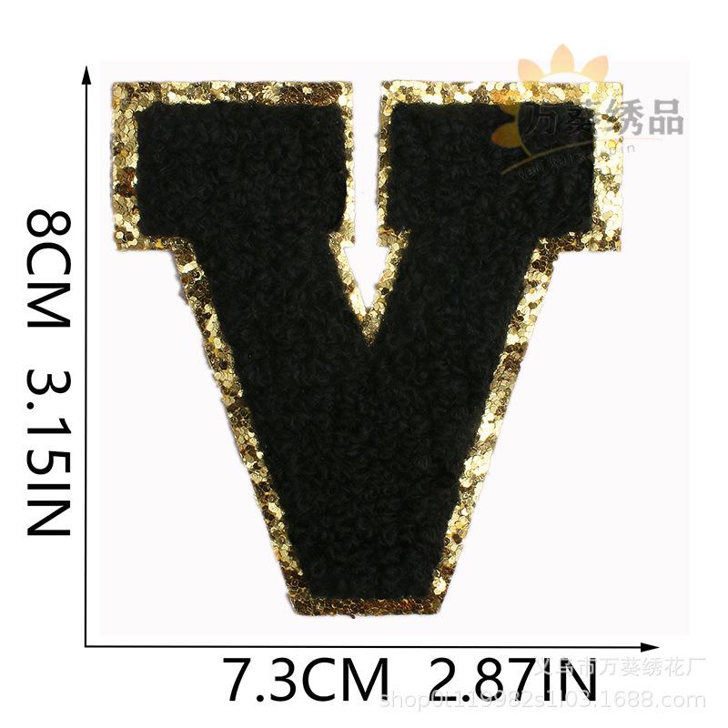 Black Towel Embroidery English Alphabet Embroidery Cloth Sticker A-Z Patch Sticker Clothes Chapter Boy Computer Embroidery Label Embroidery Sticker