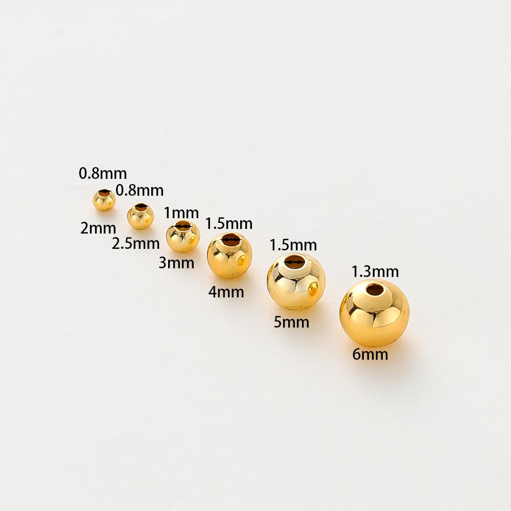 30-100Pcs 14K/18K Gold Color Plated Brass 2/2.5/3/4/5/6mm Spacer Beads for Jewelry Making Beads Accessories Findings Wholesale