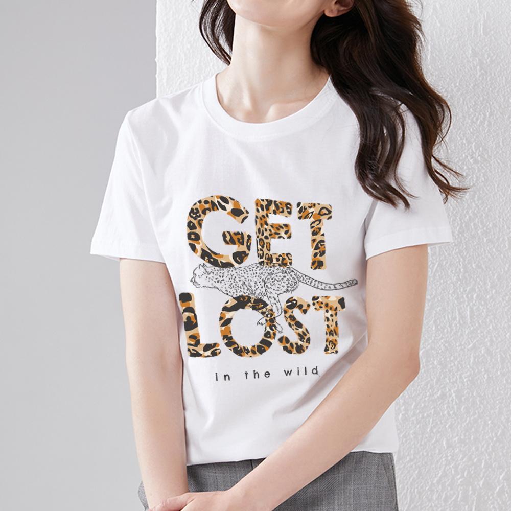 Klasické triko Street Trend Slim Dámské Univerzální Tiger Leopard Potištěné Neformální Výstřih do O Pohodlné Prodyšné Top s krátkým rukávem