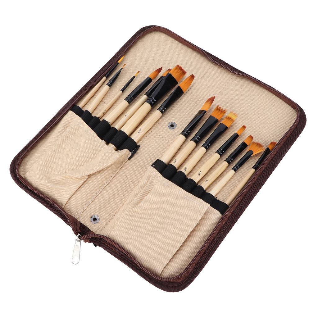 Paint Brush Sets Multimodal Nylon Hair Oil Paint Brushes with Yellow Brush Storage Bag for Oil Watercolor Painting