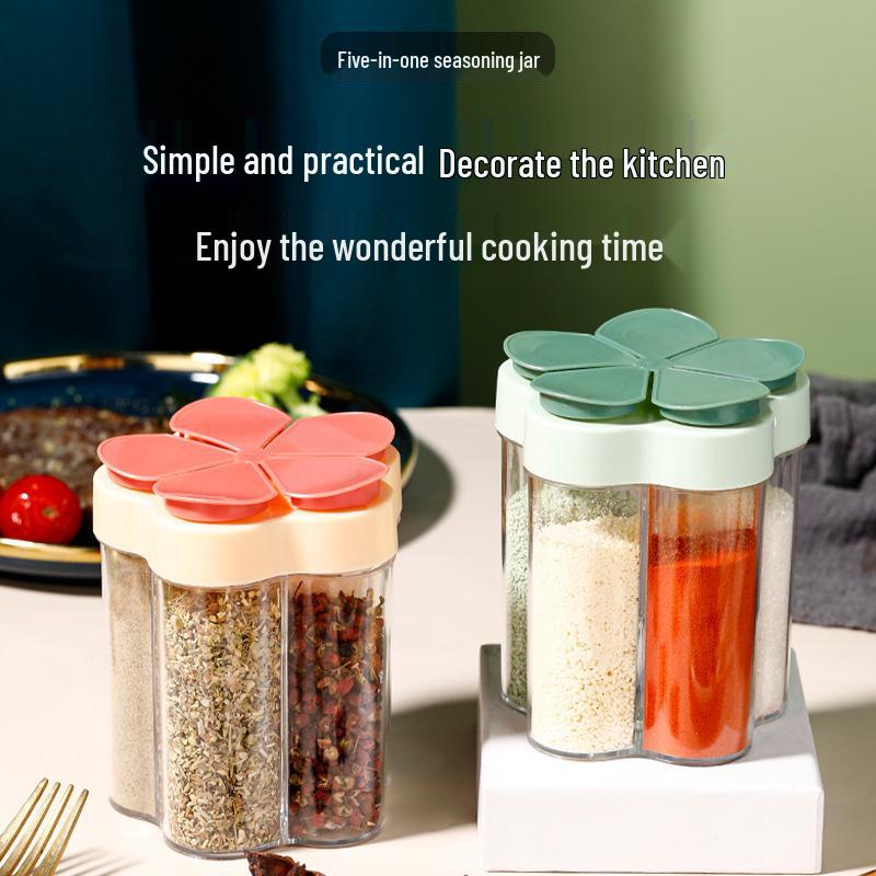 5-in-1 Airtight Seasoning Jar with Labels – Moisture-Proof Flip-Top for Home & BBQ Use.