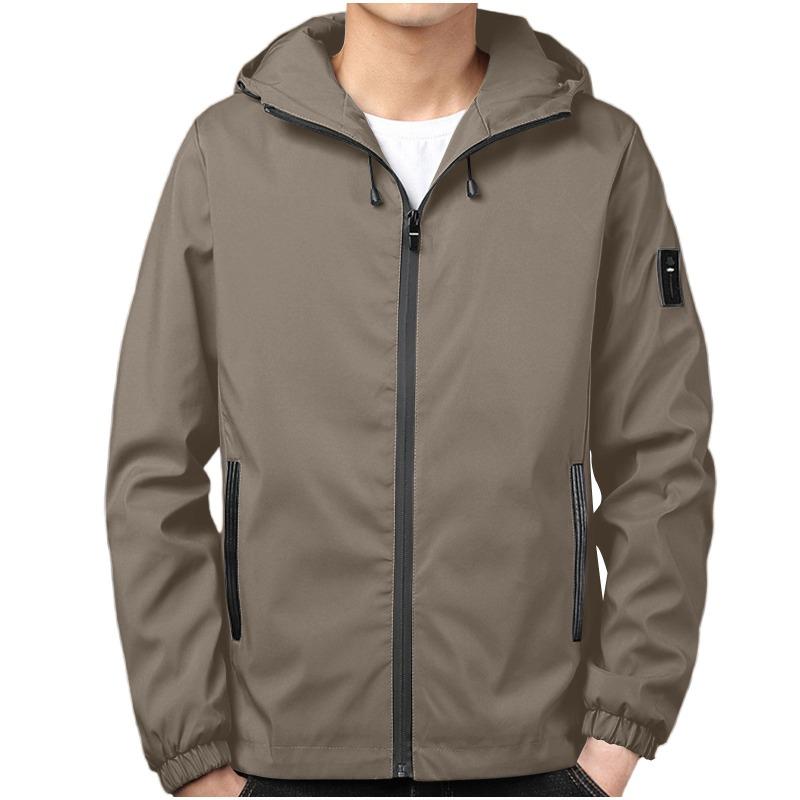 Men S Casual Hooded Jacket Long Sleeve Solid Color Multi Pocket