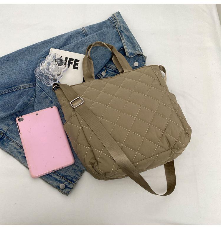 Large Capacity Quilted Tote Bag - Korean Style Versatile Cotton Coat Bag, High-End Fashion Shoulder & Crossbody Bag for Autumn and Winter