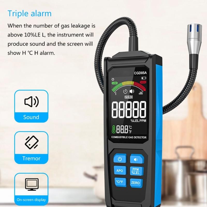 Leak Meter Color Display Combustible Gas Propane Methane Sensors Sniffers Natural Gas Tester & Temperature Detection