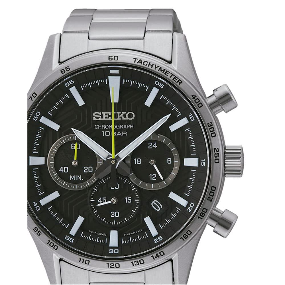 Seiko Analog Black Dial Silver Band Stainless Steel Watch Classic Men's - SSB413P1, Black,