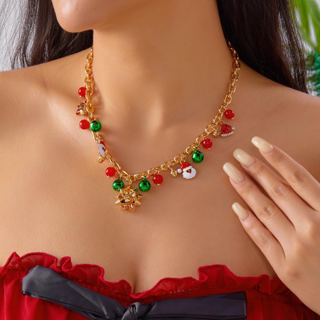 Lovely Exquisite Christmas Clavicle Chain Necklace for Women Party Festival Xmas Tree Santa Claus Elk Crystal Chain Jewelry Gift