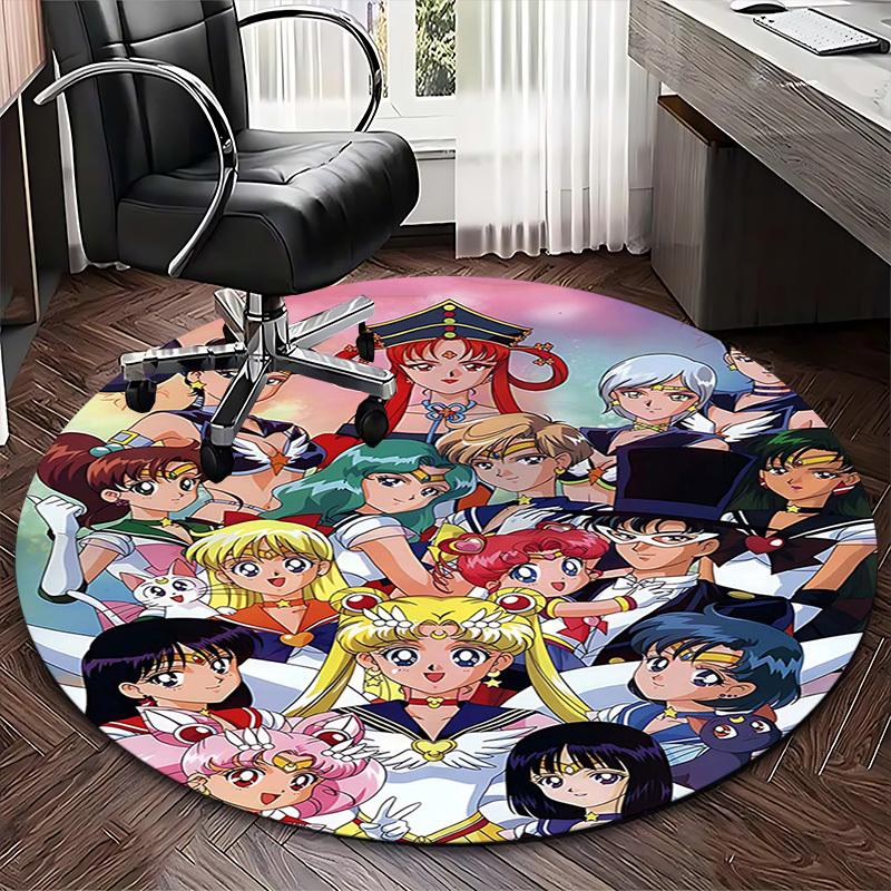 1pc Sailor Moon Anime Round Carpet Office Chair Mat, NonSlip Rug for Home Decor, Seasonal Gift, Suitable for Office, Living Room