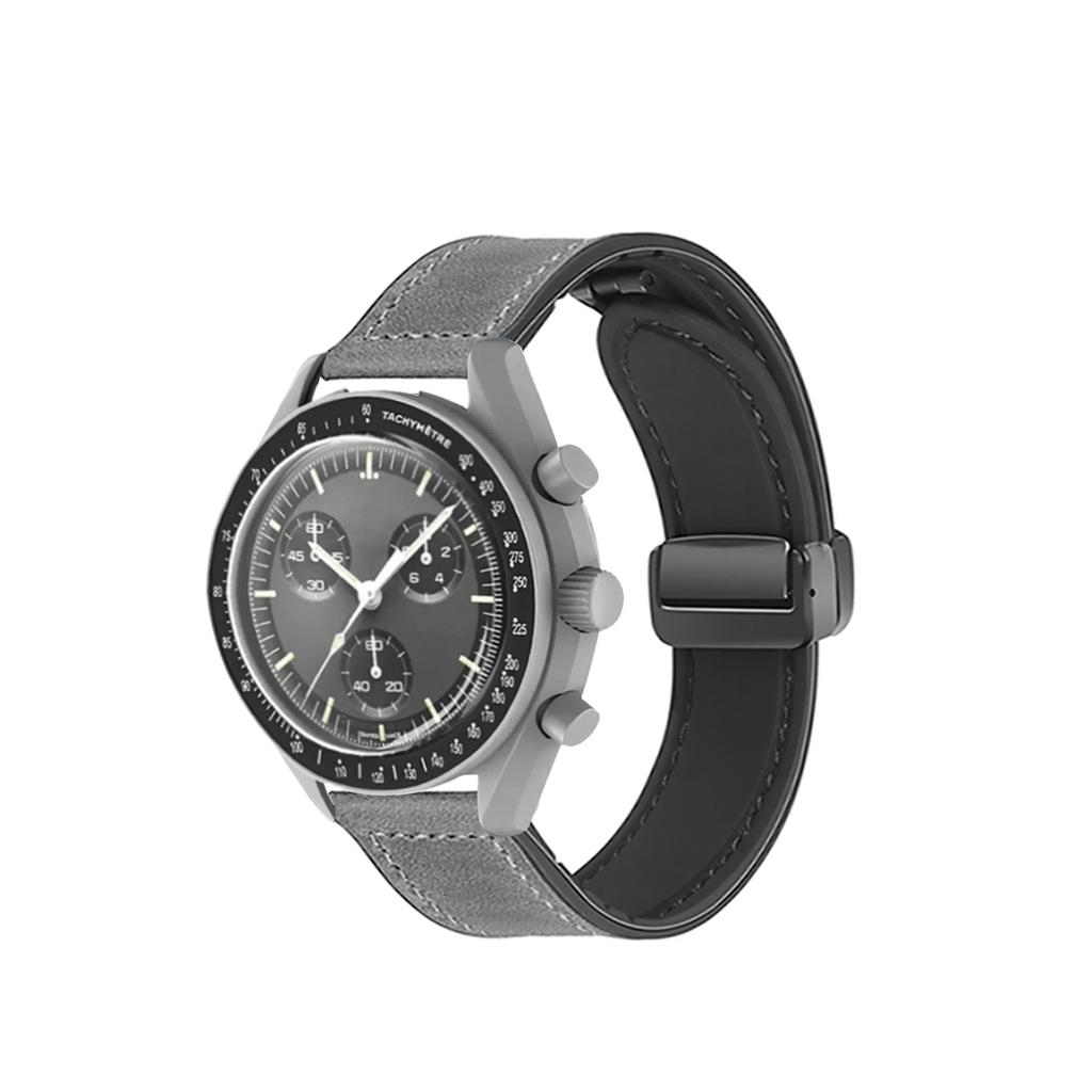 20mm Leather Strap For Omega X Swatch Joint MoonSwatch Planet Metal Magnetic Buckle For Swatch Watch Silicone Band Accessories