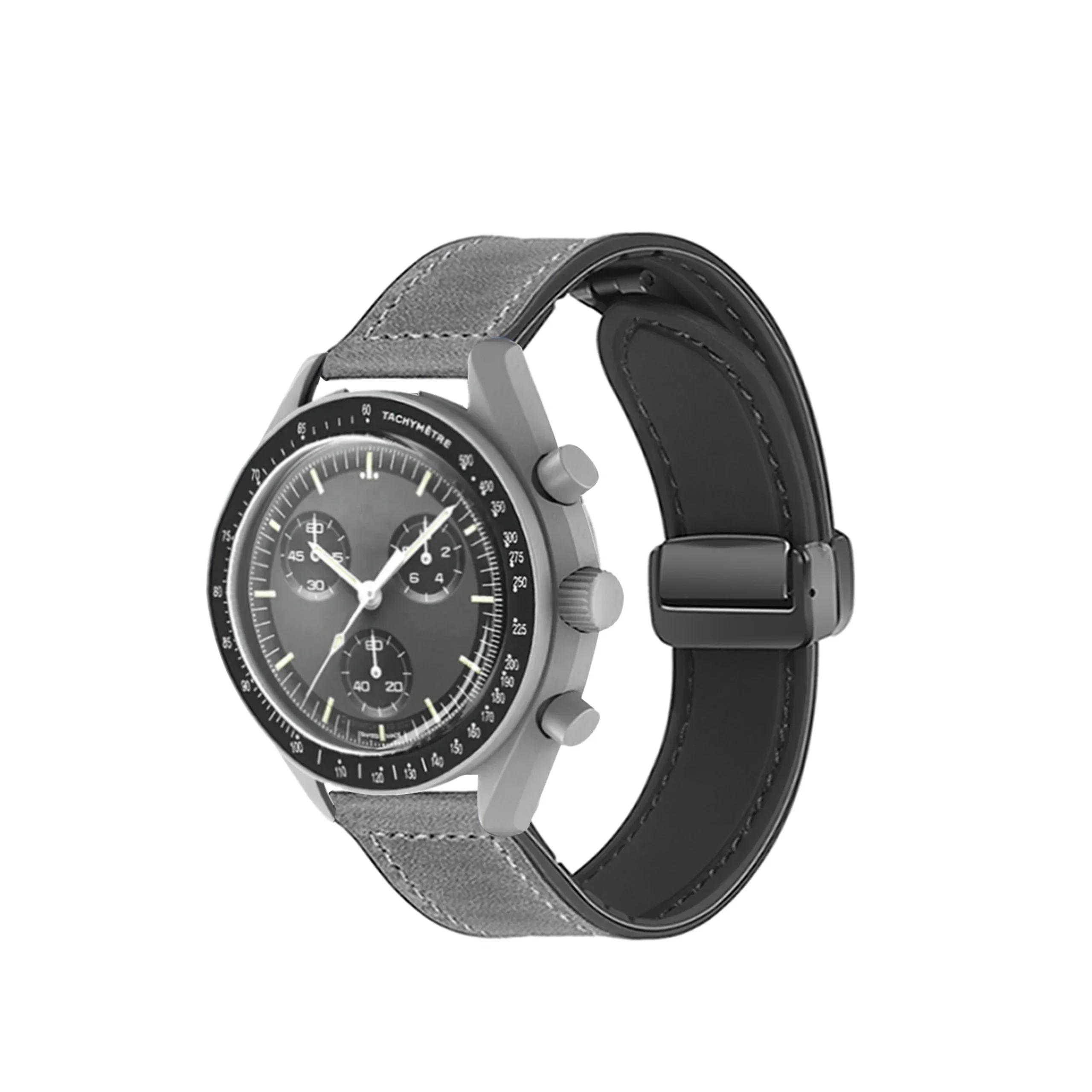 

Кожаный ремешок 20 мм для совместных часов Omega X Swatch MoonSwatch Planet Metal с магнитной застежкой для часов Swatch, силиконовый ремешок, аксессуары For MoonSwatch серый