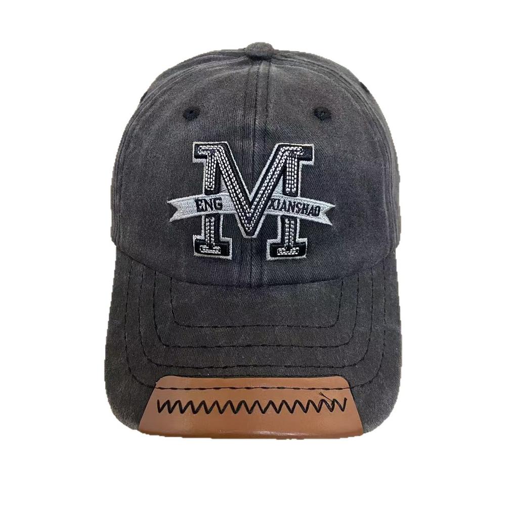 Spring And Autumn Retro Peaked Cap Men'S Ladies Outdoor Sun Hat Washed Denim Letter M Embroidered Baseball Cap
