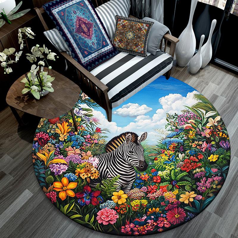 Zebra Round Area Rug,Carpet Rug for Living Room Bedroom Sofa Playroom Decor,Non-slip Floor Mat