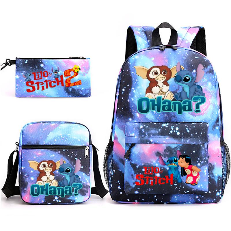 Large Capacity Schoolbag with Shoulder Strap; Student Three-piece Pencil Case Set
