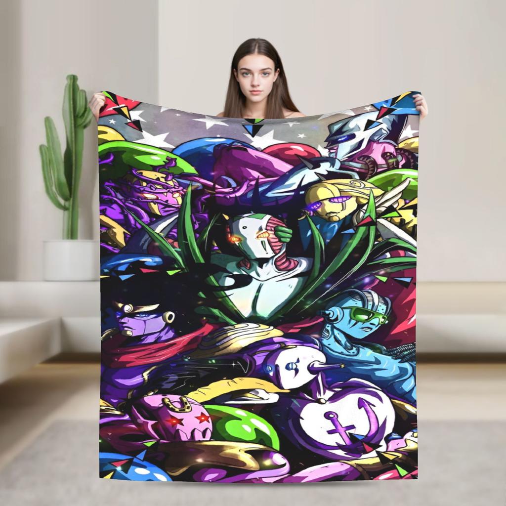 Bizarre Adventure Knitted Blanket Anime Flannel Throw Blanket Home Couch Decoration Soft Warm Bedspread