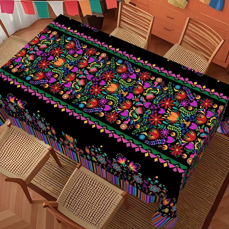 Mexicaans Kleurrijk Bloemen Gestreept Tafelkleed Mexico Fiesta Feest Herbruikbaar Vakantie Keuken Rechthoekig Tafelkleed Eettafel Decoratie 140x200cm