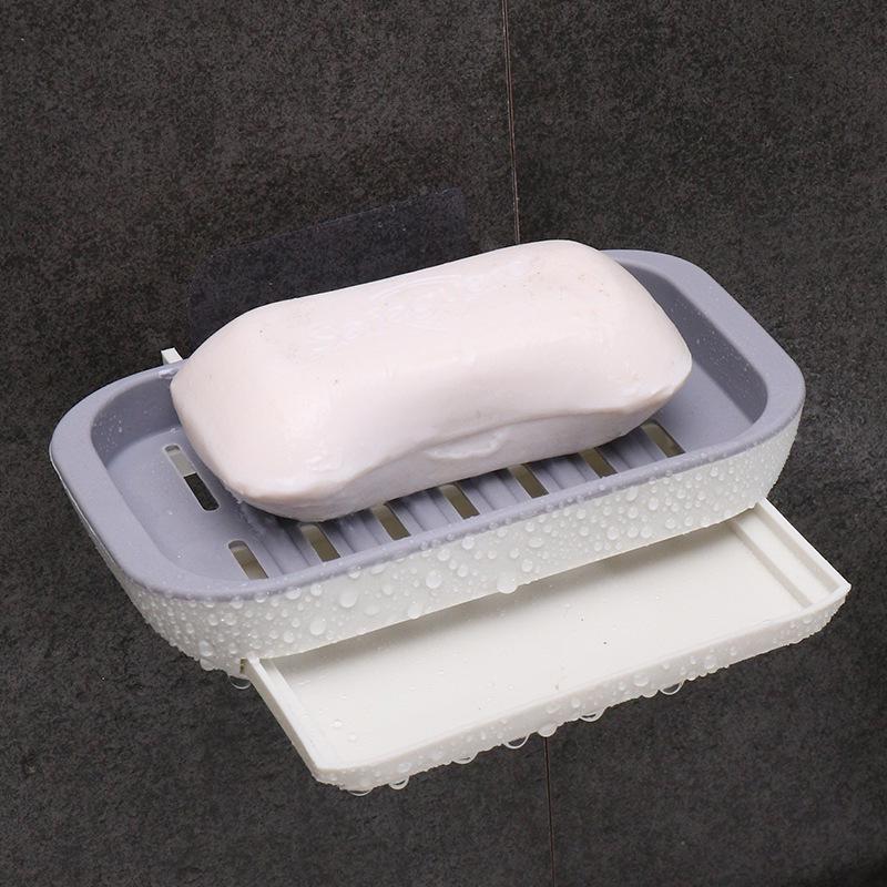 Wall-Mounted Double-Layer Soap Box with No-Drill Drainage серый/белый