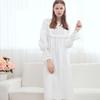 Plus Size Retro Princess Long Sleeve Nightgown - White Lace Cotton Pajamas for Women