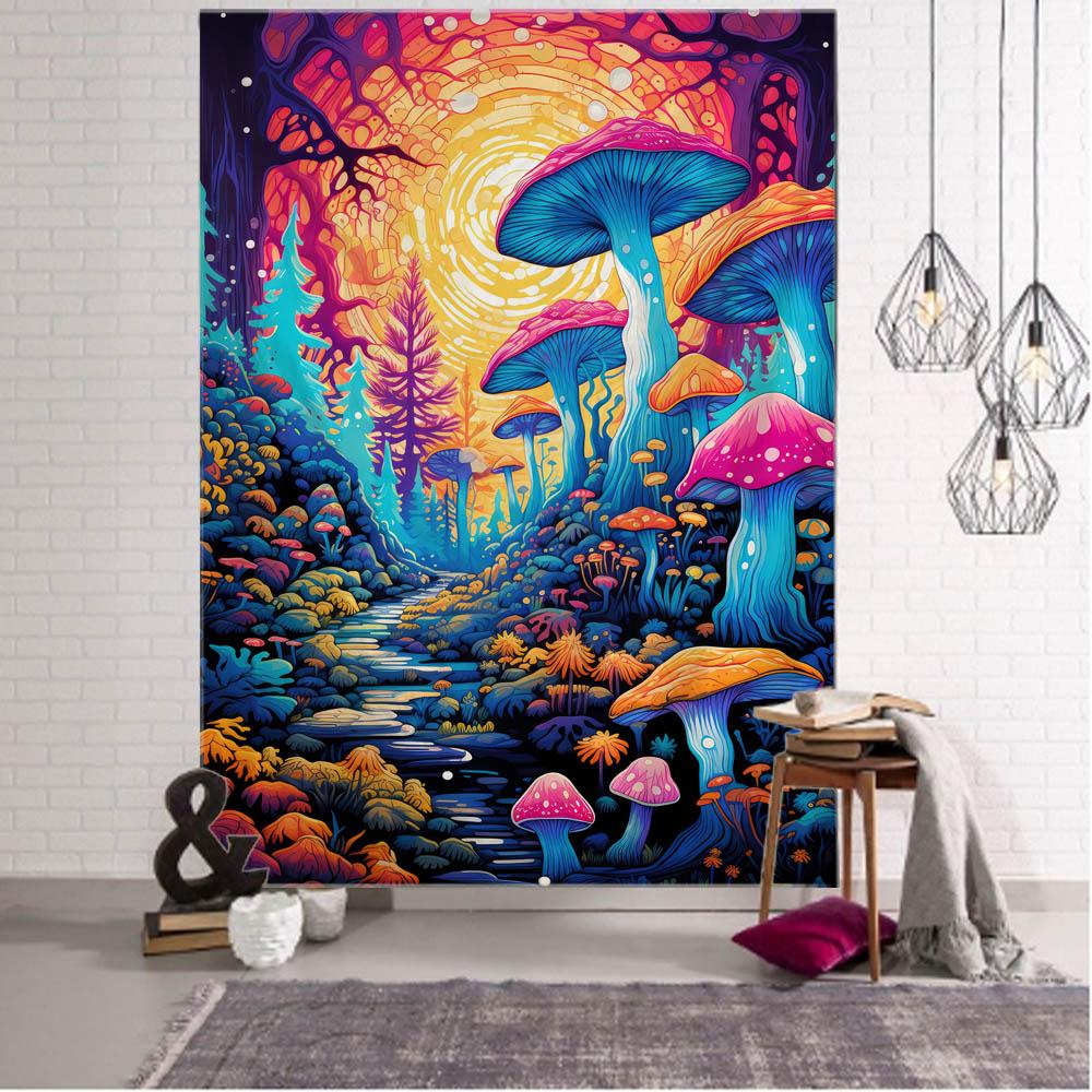 Fairy Tale Mushroom Forest Tapestry Wall Hanging Aesthetic Decoration Blanket Bed Sheet Living Room Bedroom Background Poster