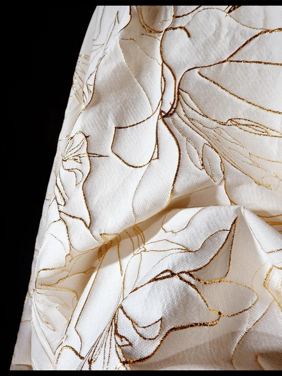 

White Gold Foil Jacquard Fabric Pastoral Floral Metallic Silk Three-dimensional Relief Texture Cloth DIY Wedding Designer Luxury 50cm x 145cm
