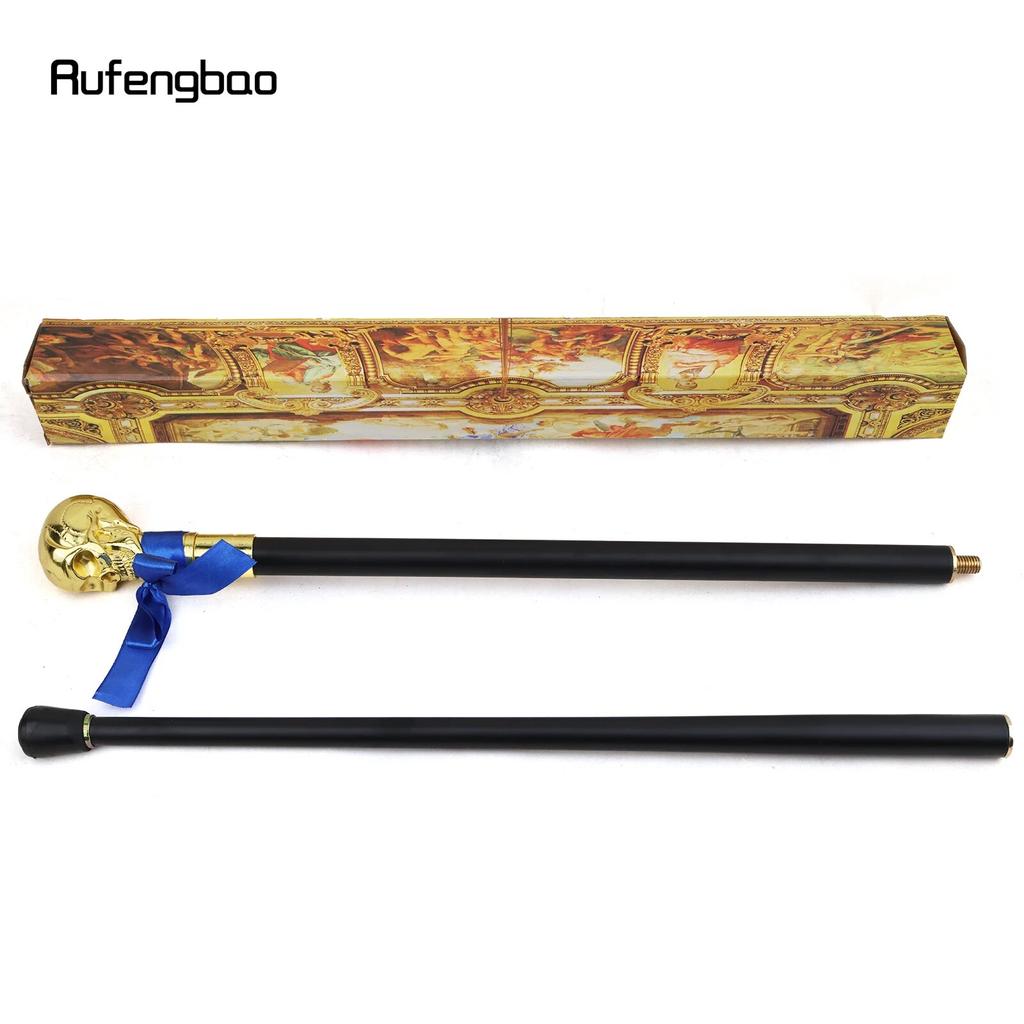 Golden Skull Head with Bow Tie Gentleman Walking Cane Fashion Walking Stick Gentleman Crosier Knob Walking Stick 93cm